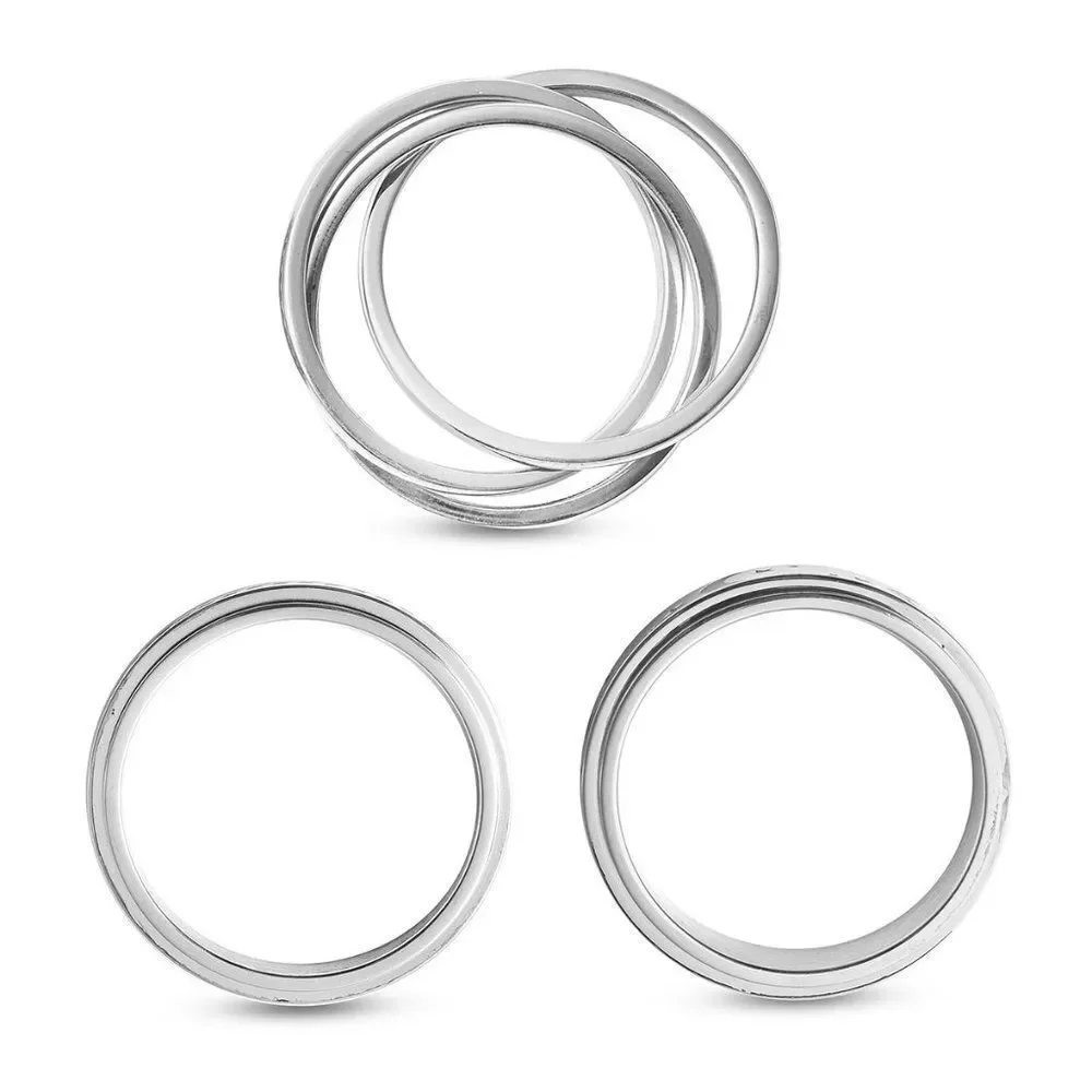 Stress Buster Spinner Ring in Stainless Steel Set of 3 Size 13