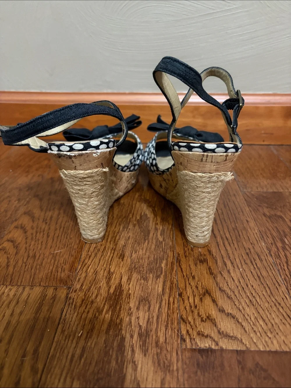 Mix No. 6 Black and White Polka Dot Bow Wedge Sandals