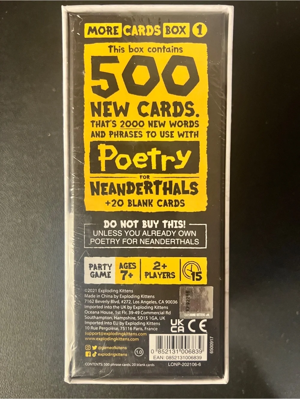 Exploding Kittens poetry neanderthals
