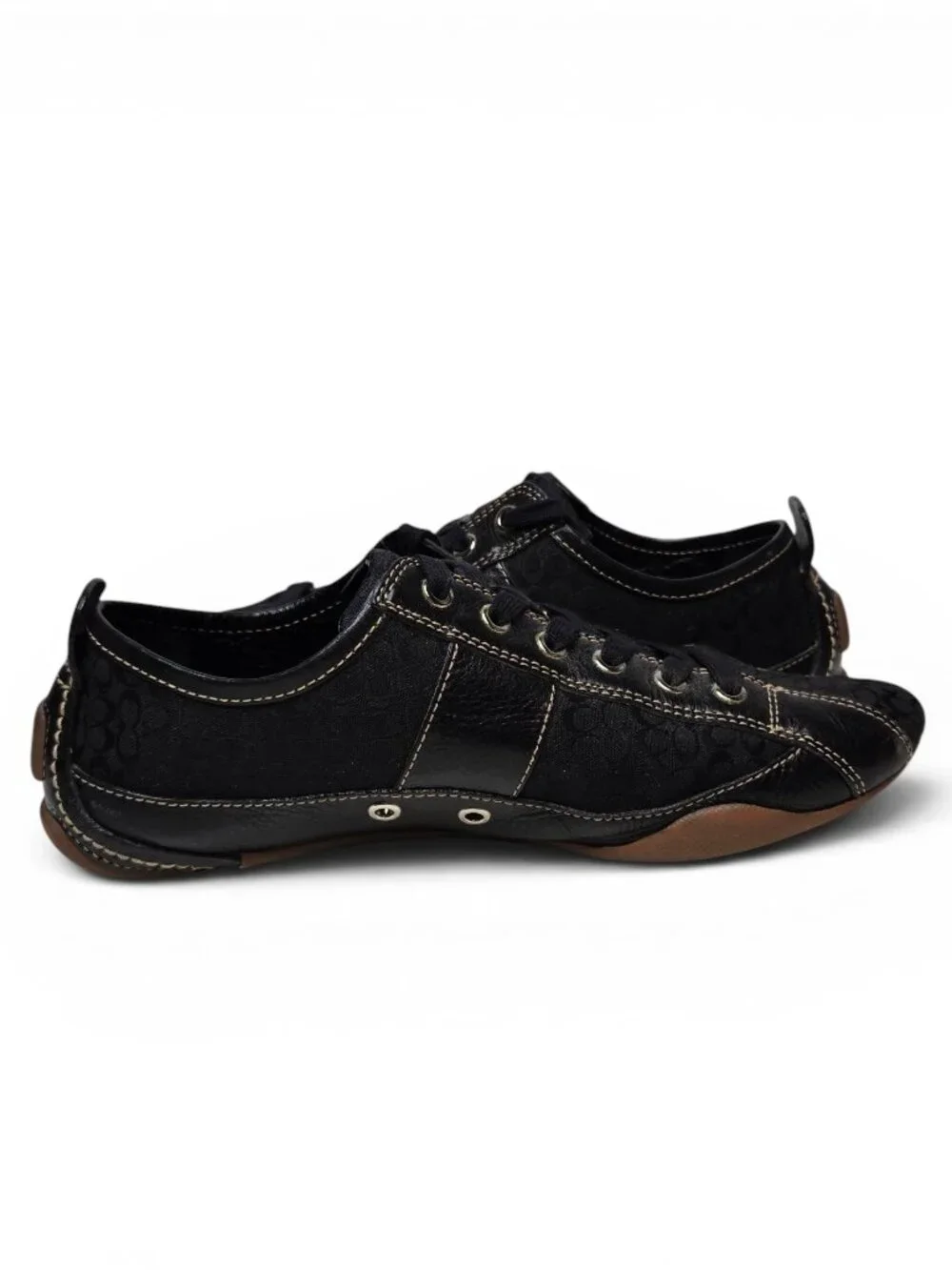 Coach Janae Black Leather Sneakers Womens Signature Canvas Gum Bottoms 7.5