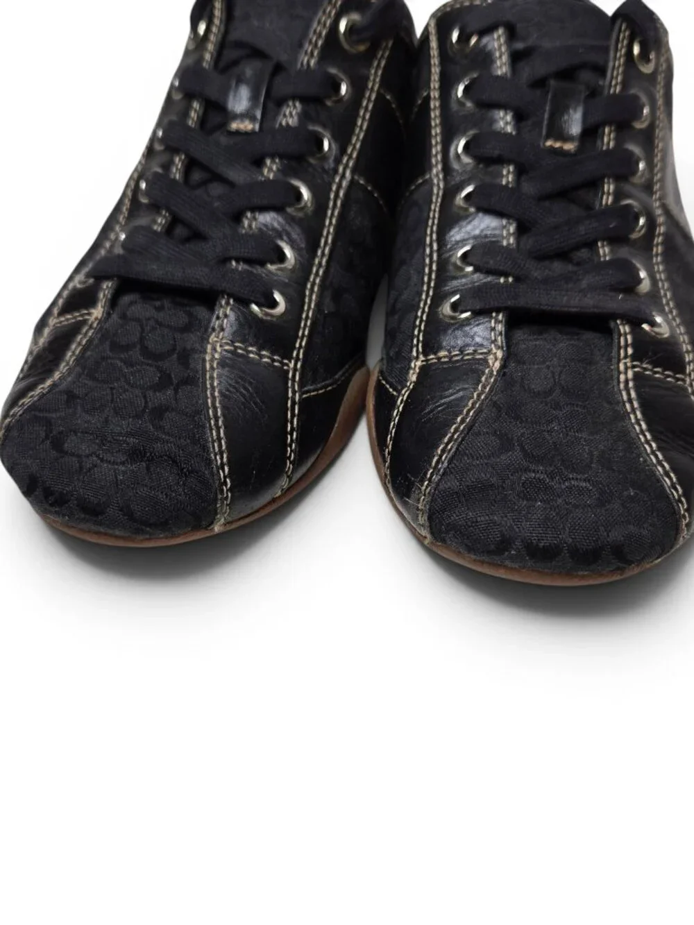 Coach Janae Black Leather Sneakers Womens Signature Canvas Gum Bottoms 7.5