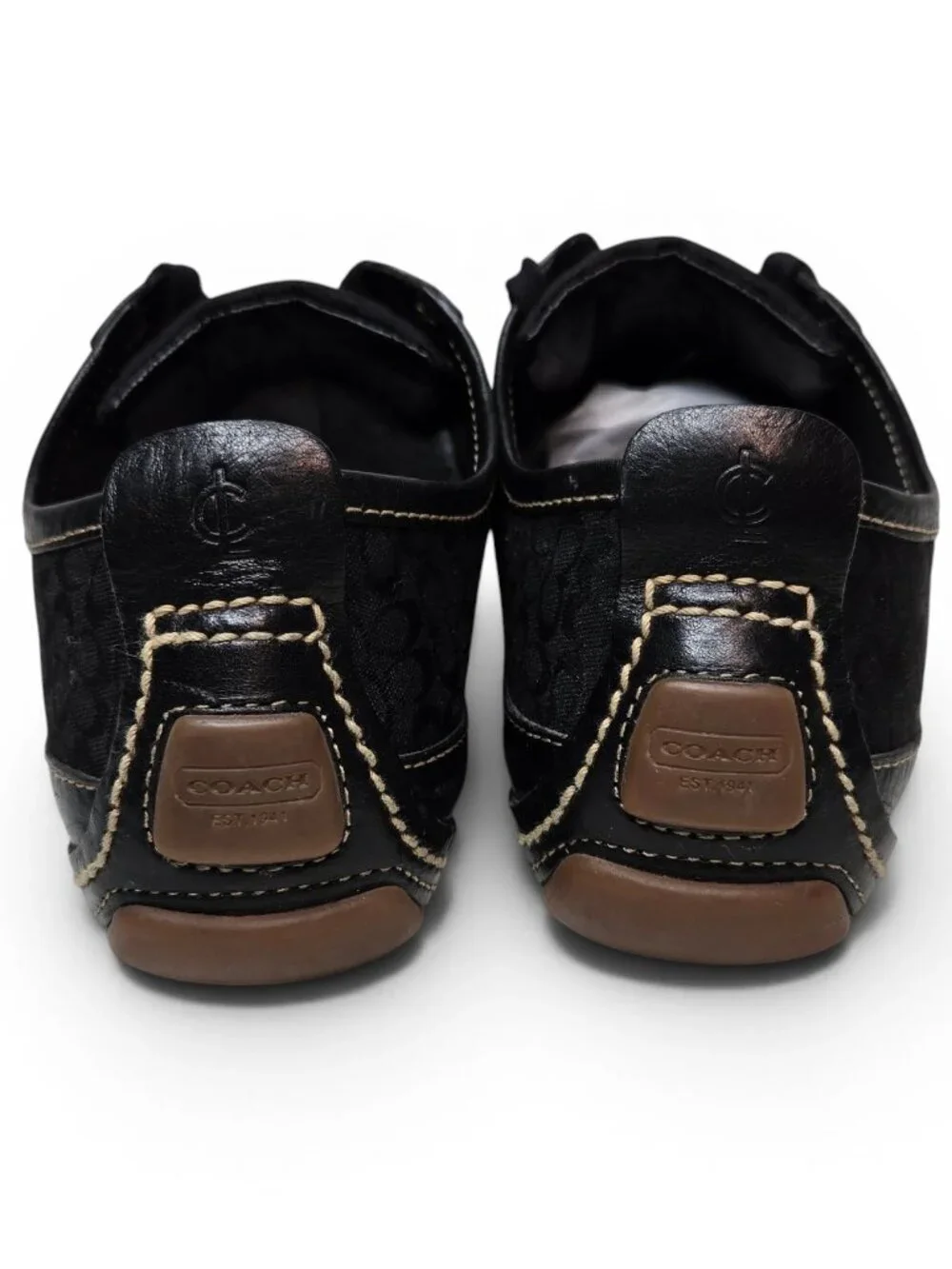 Coach Janae Black Leather Sneakers Womens Signature Canvas Gum Bottoms 7.5