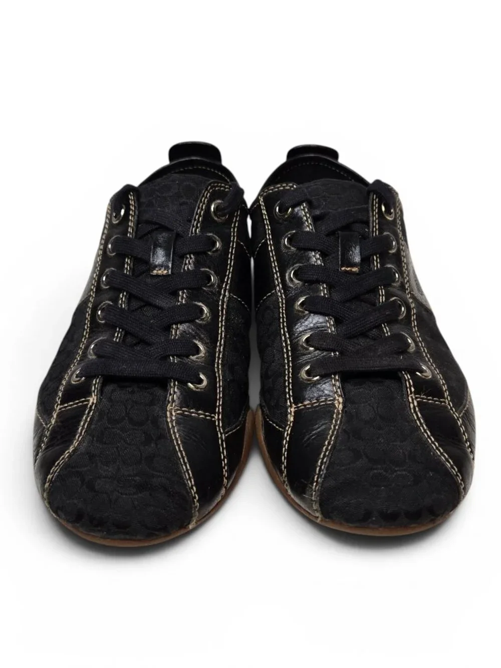 Coach Janae Black Leather Sneakers Womens Signature Canvas Gum Bottoms 7.5