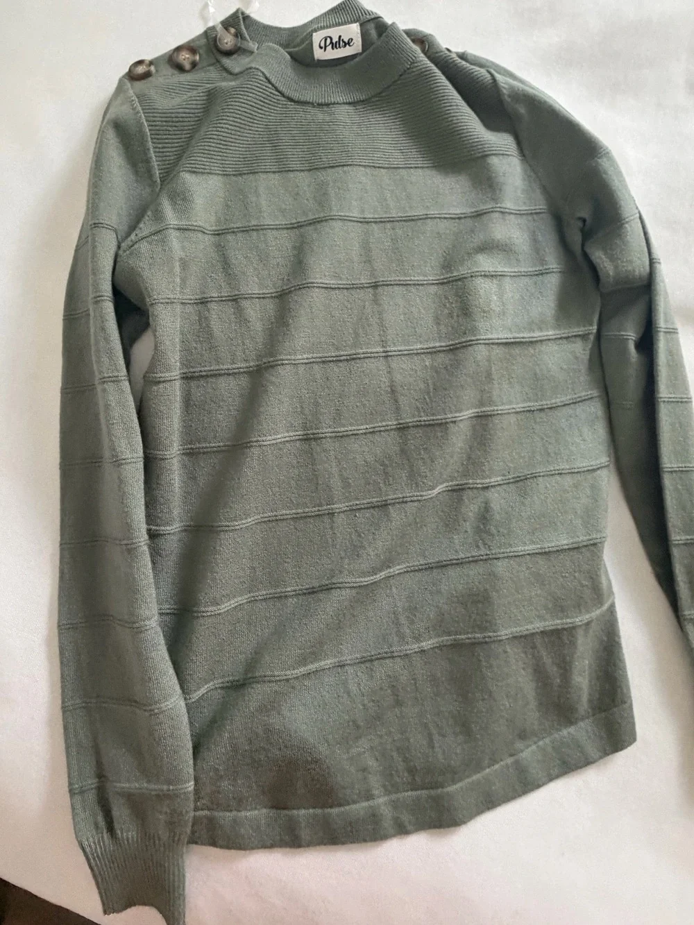 Pulse  Olive Green Crewneck Button-Shoulder Sweater