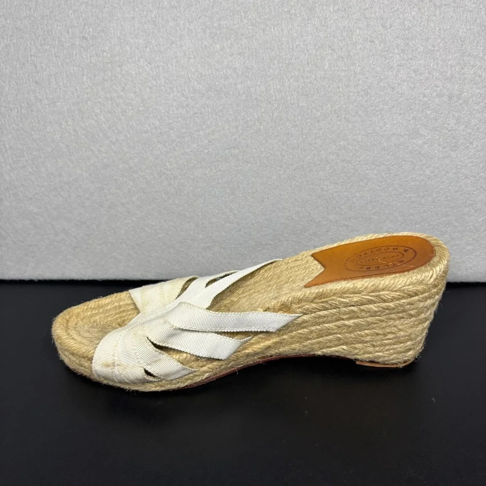 Stubbs & Wootton Espadrille Wedge Sandals White Grace Grosgrain Straps Size 38/8