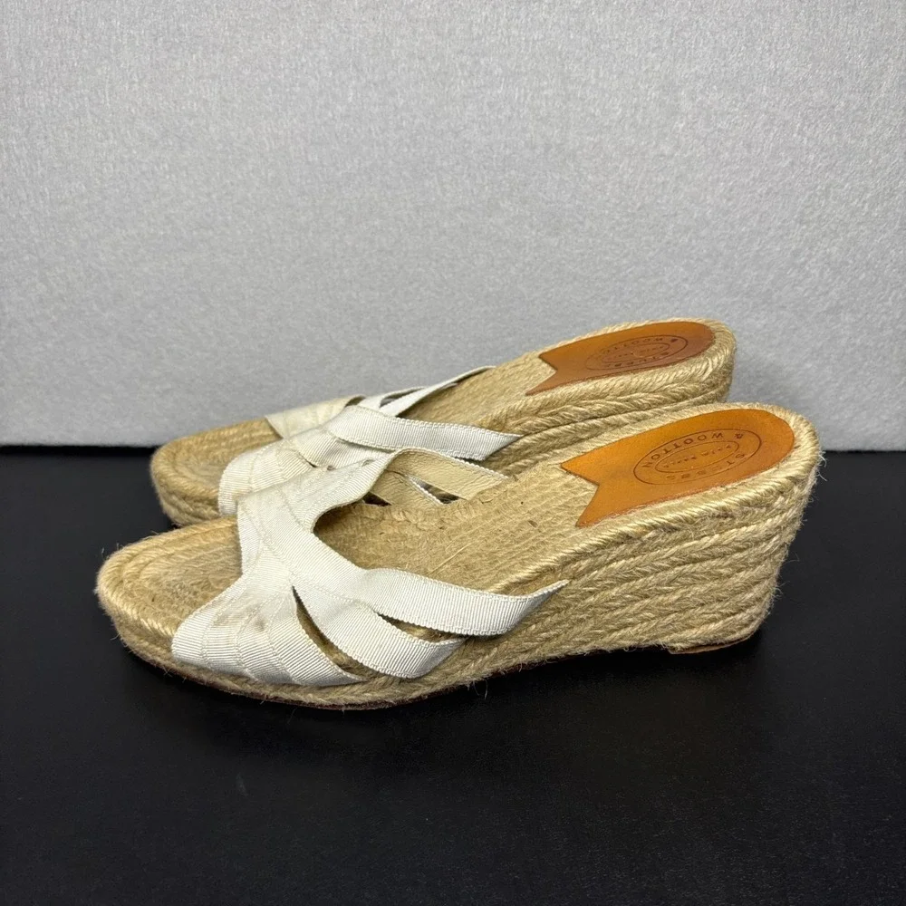 Stubbs & Wootton Espadrille Wedge Sandals White Grace Grosgrain Straps Size 38/8