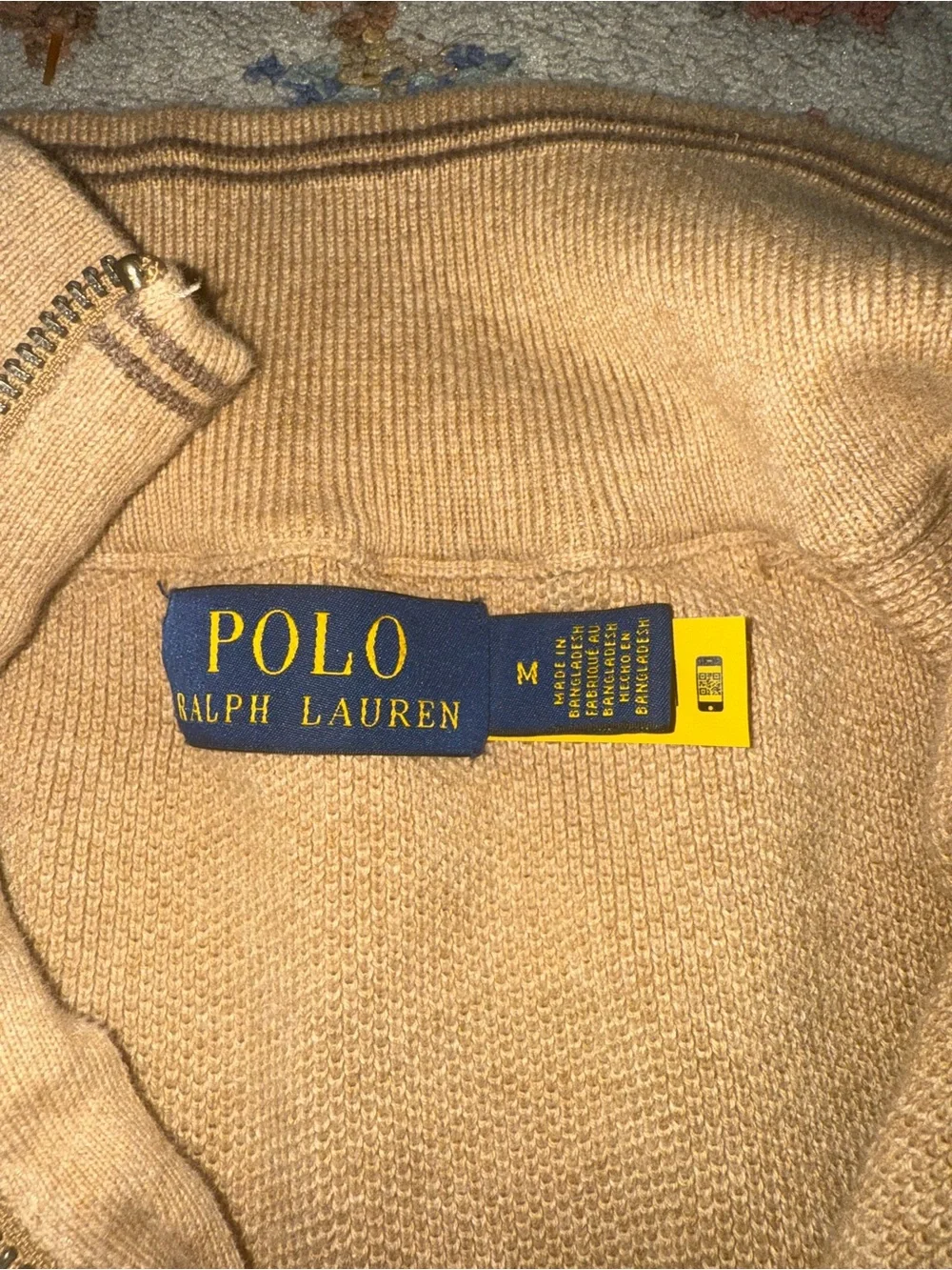 Polo Ralph Lauren Tan Camel Heather Quarter Zip Sweater M