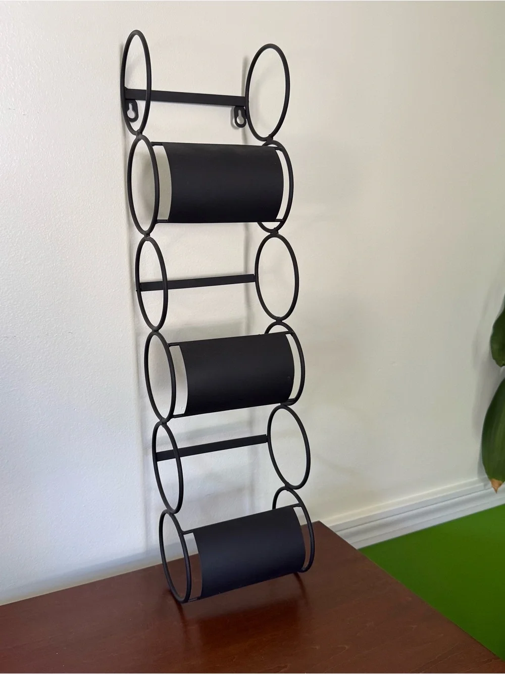 Vertical Black Metal Wall Wine Rack - 6 Bottle Holder