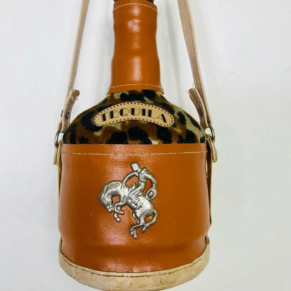 Brown Leather Tequila Decanter with silver cowboy