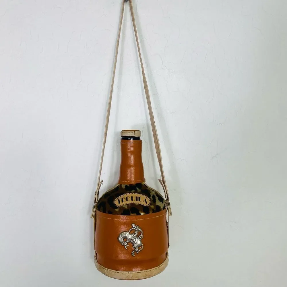 Brown Leather Tequila Decanter with silver cowboy