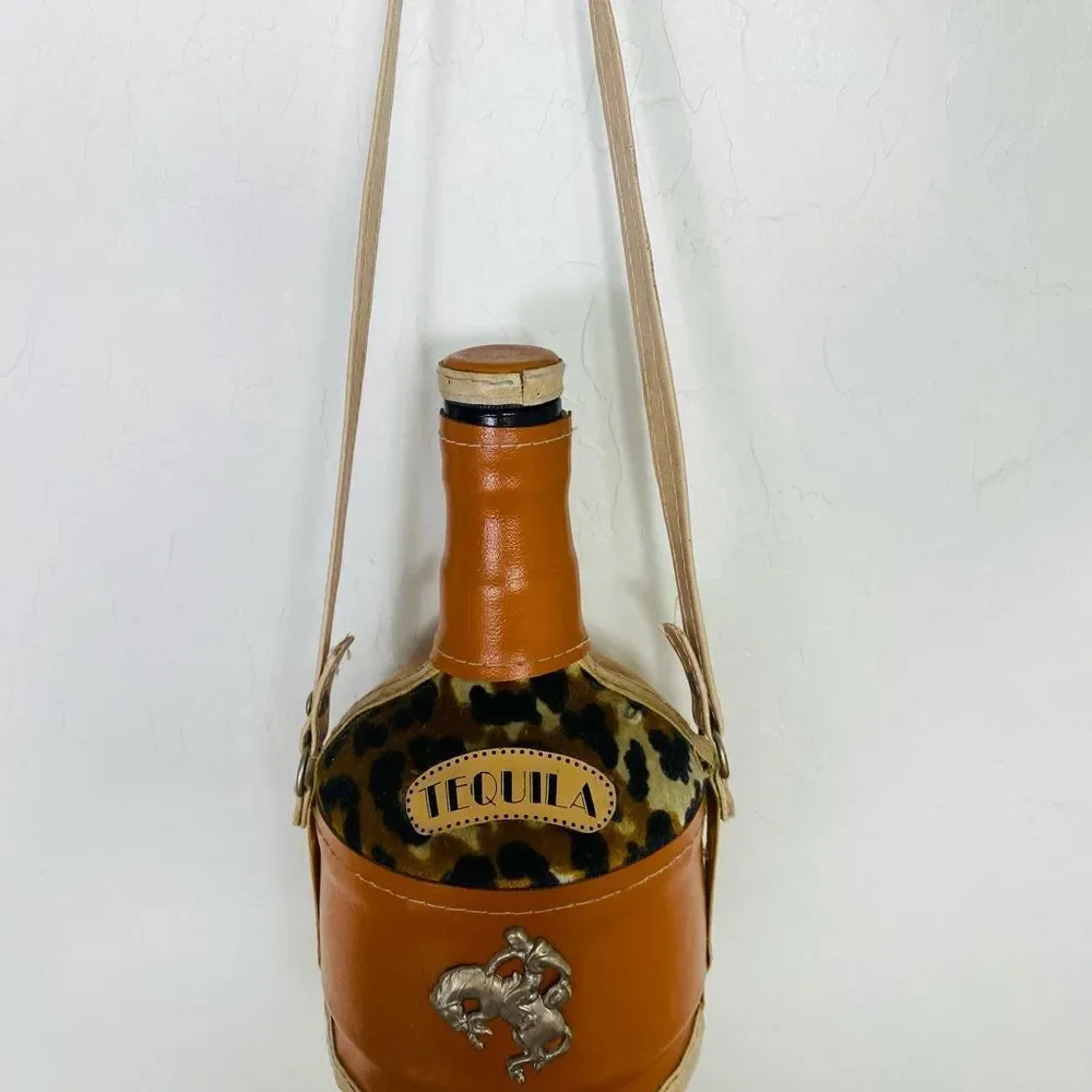 Brown Leather Tequila Decanter with silver cowboy