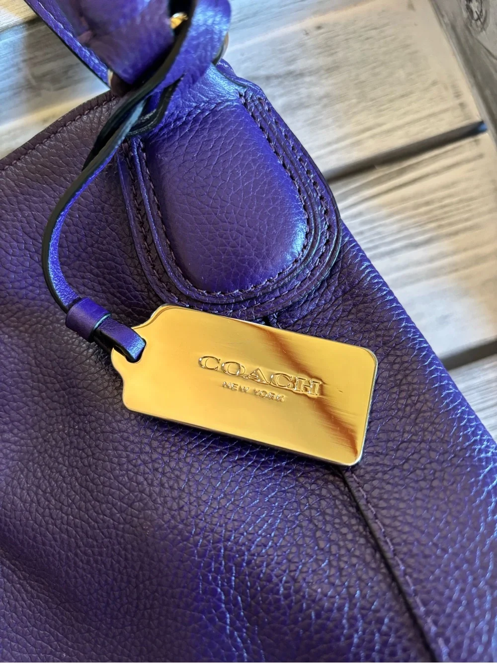 Coach Purple Pebbled Leather Shoulder Bag with Gold Hardware