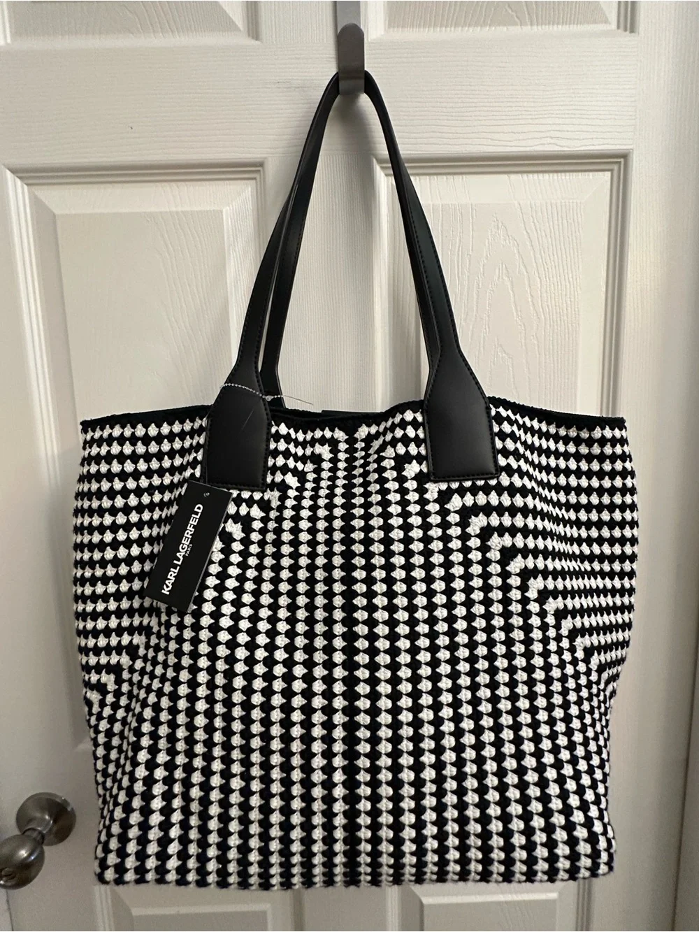 Karl Lagerfeld Black and White Woven Tote