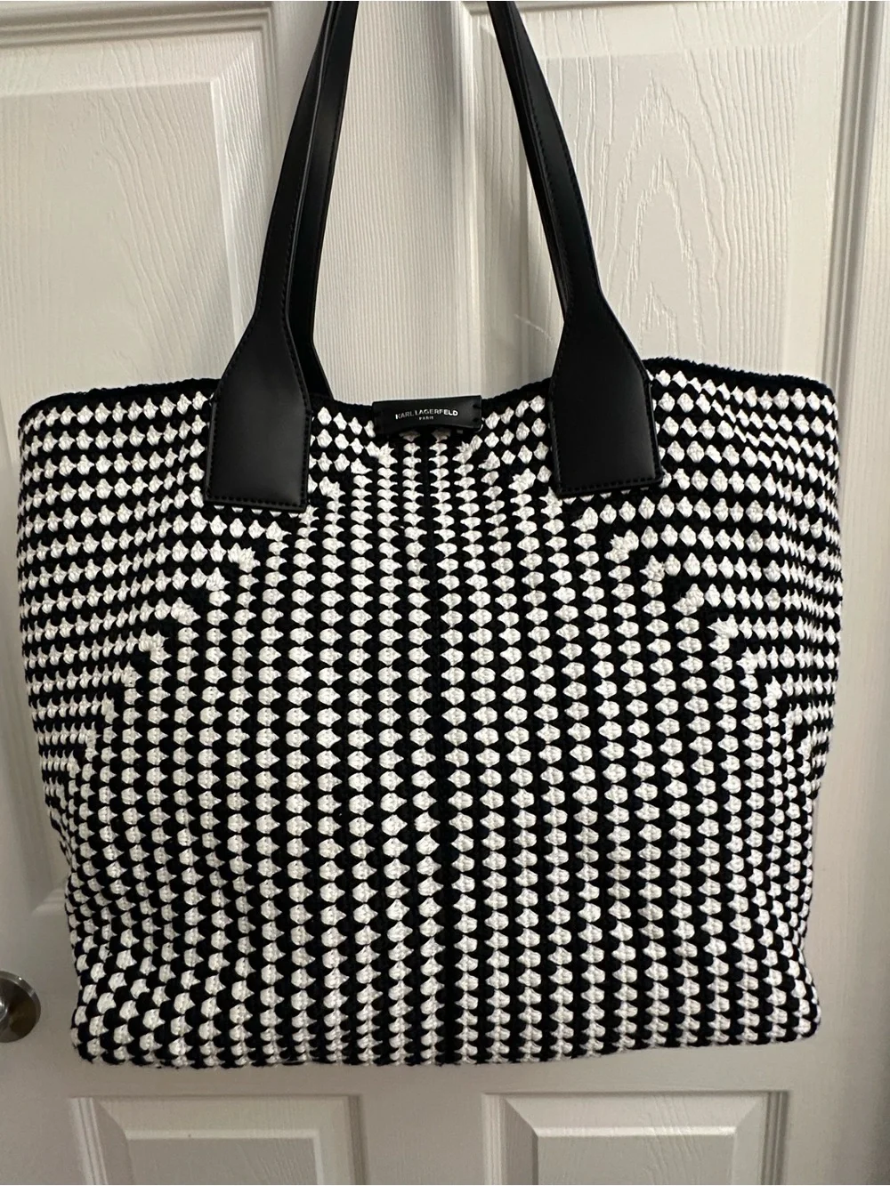 Karl Lagerfeld Black and White Woven Tote