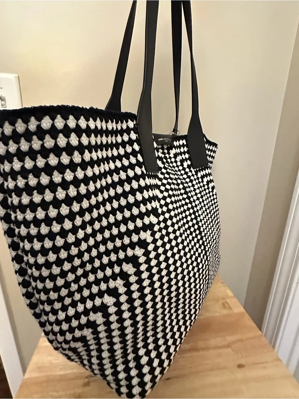 Karl Lagerfeld Black and White Woven Tote