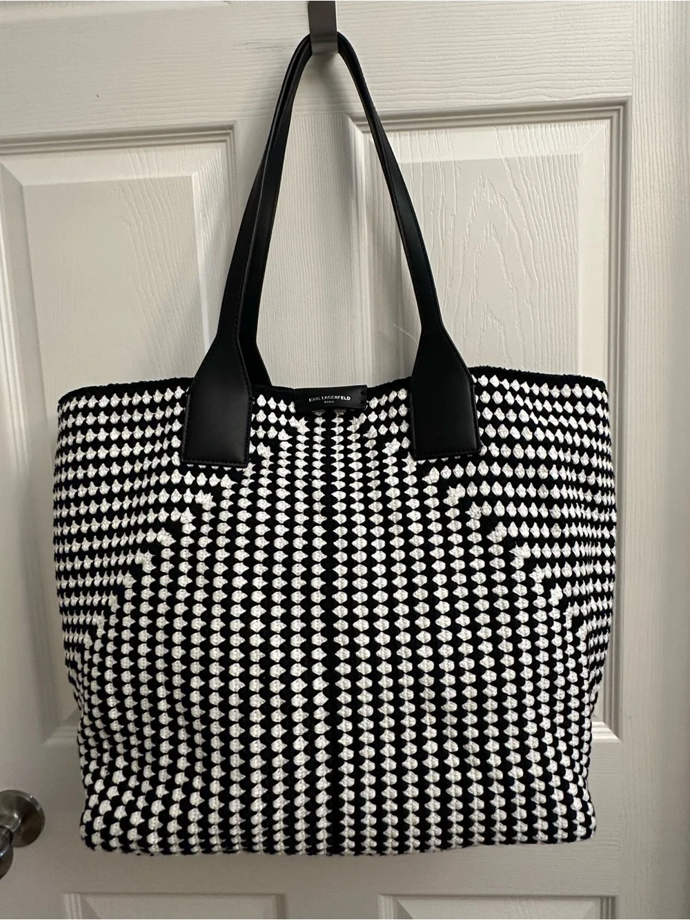 Karl Lagerfeld Black and White Woven Tote