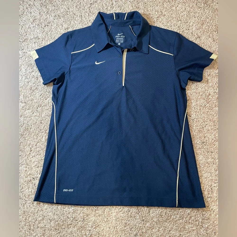 Nike Women’s Dri-FIT Polo Shirt Navy with Light Yellow Trim