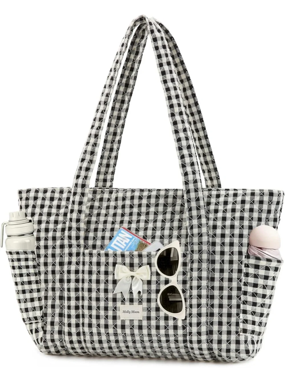 MOLLY MOON NWT gingham Quilted Tote Bag -black/white