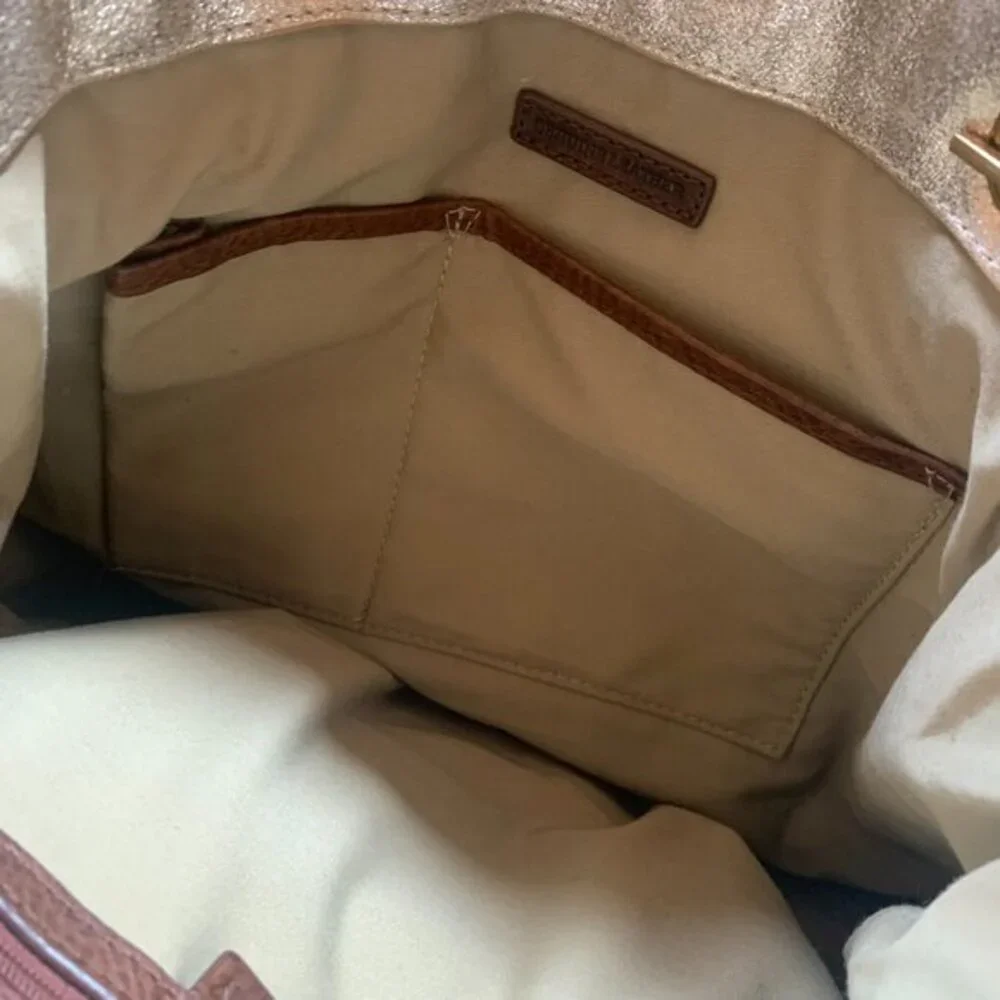 Cynthia Rowley Silver Metallic Leather Tote‎ Bag Brown Tassel Shoulder Bag