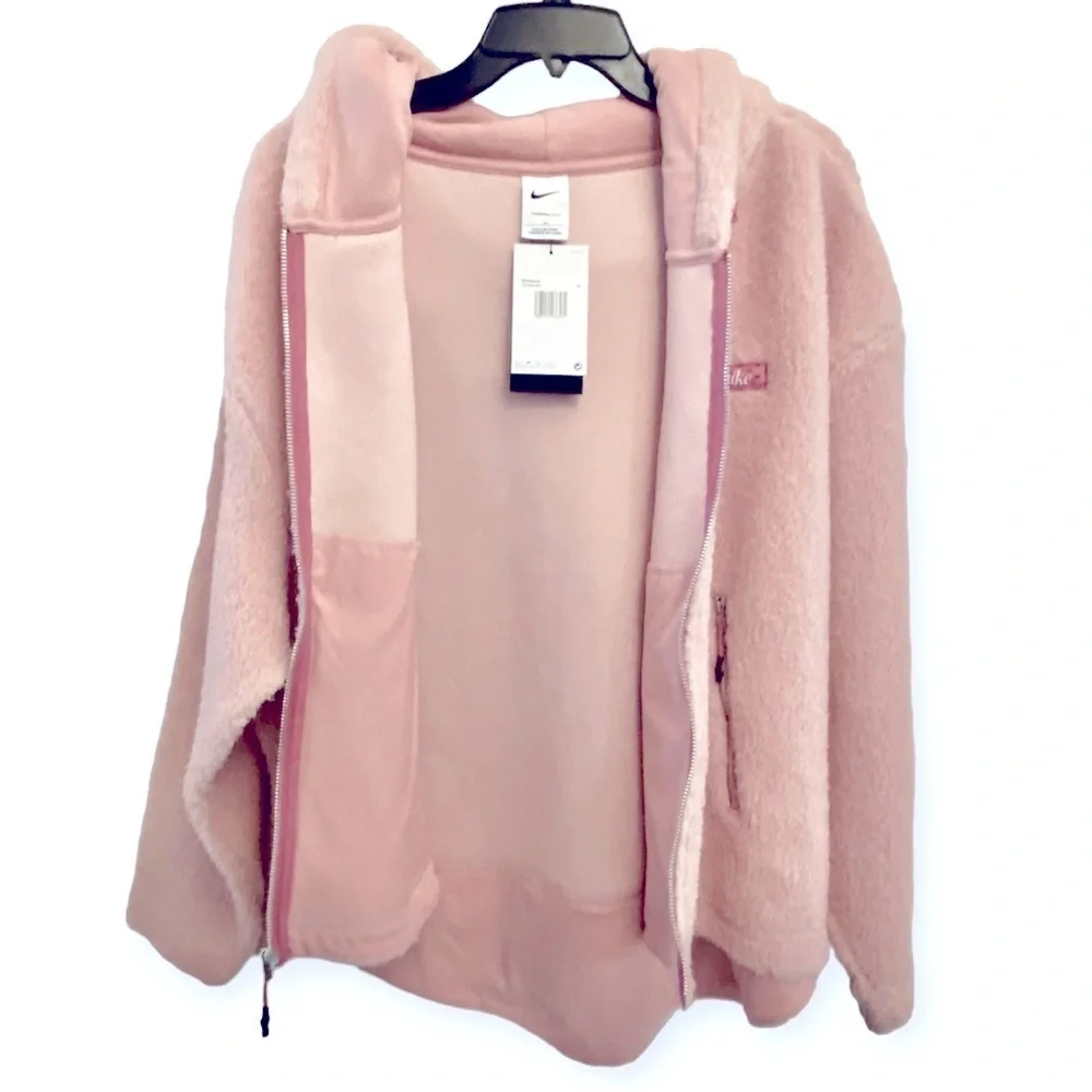 Nike Therma-Fit Faux Fur Full Zip Light Pink Hoodie Active Running Jacket 1X