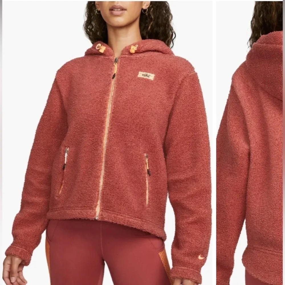 Nike Therma-Fit Faux Fur Full Zip Light Pink Hoodie Active Running Jacket 1X