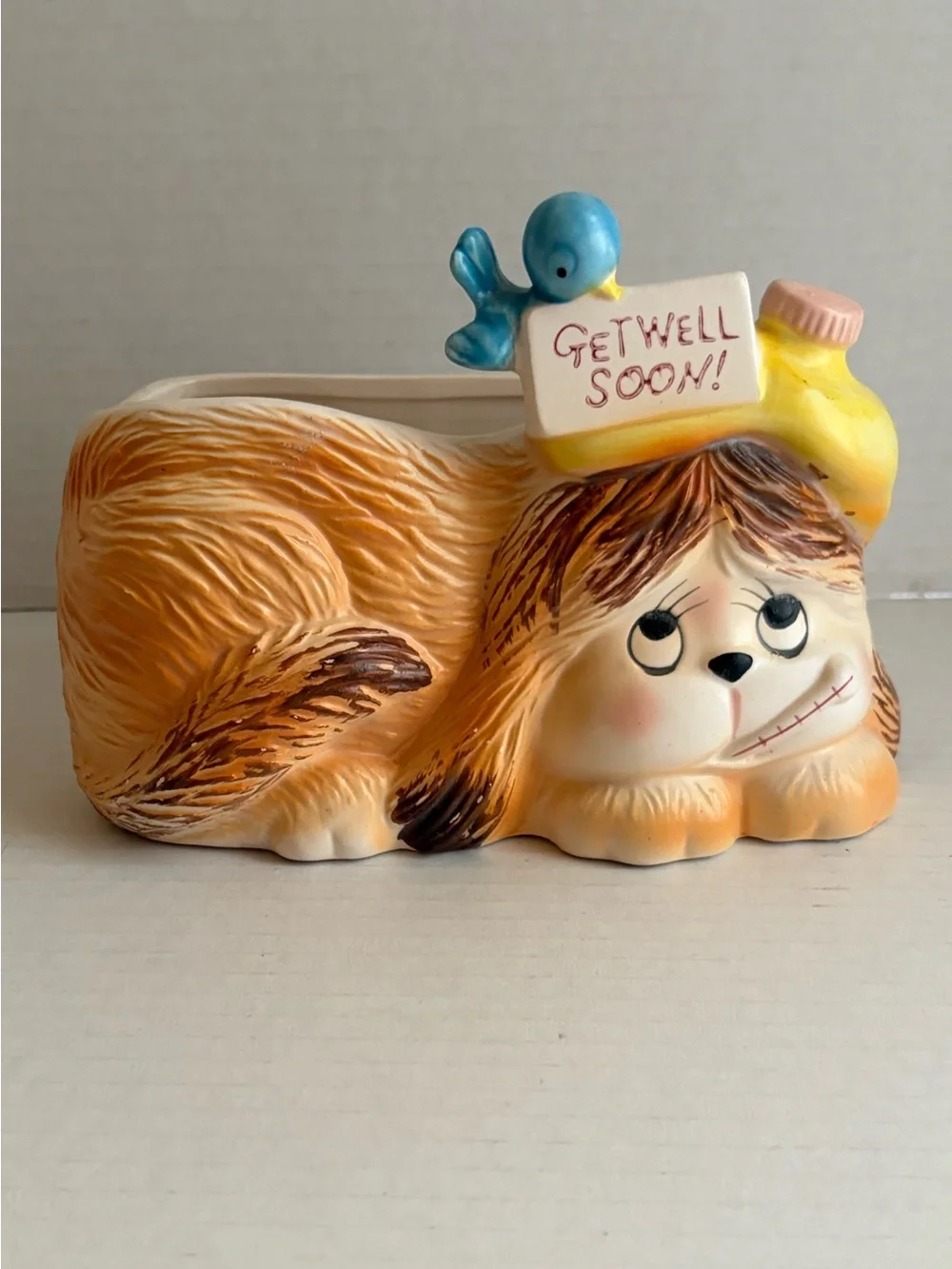 Vintage Cute Ceramic Puppy Planter with 