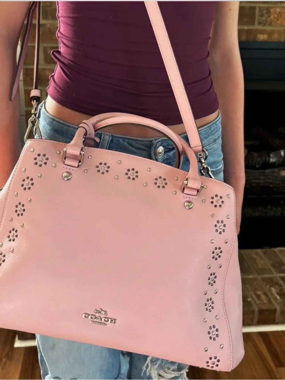 Coach Pink Margot Carryall Studded floral bag