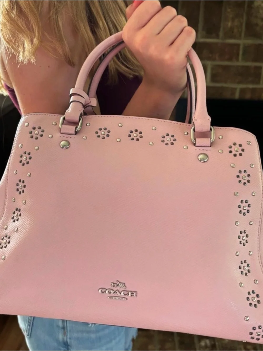 Coach Pink Margot Carryall Studded floral bag
