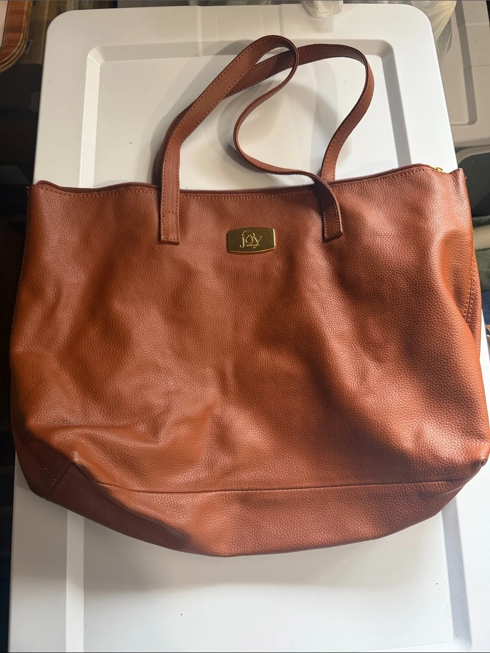 Joy Mangano Large Brown Tote Bag with Removable Pouch