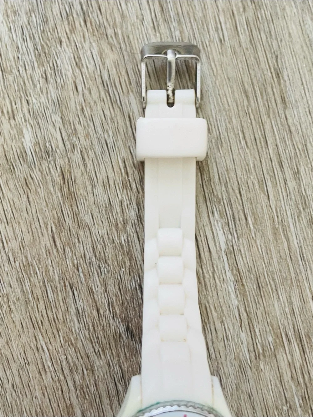 White Silicone Strap Watch with Pink Accents