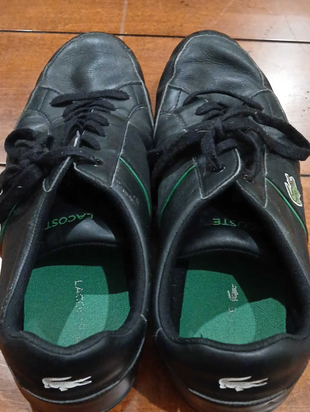 Lacoste Men’s Black Leather Sneakers with Green Inners and Trim