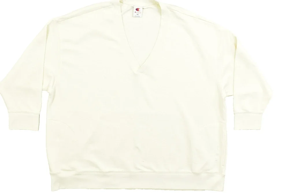Champion 4X Cream V-Neck Sweatshirt Embroidered Logo Pockets Plus Size Oversized