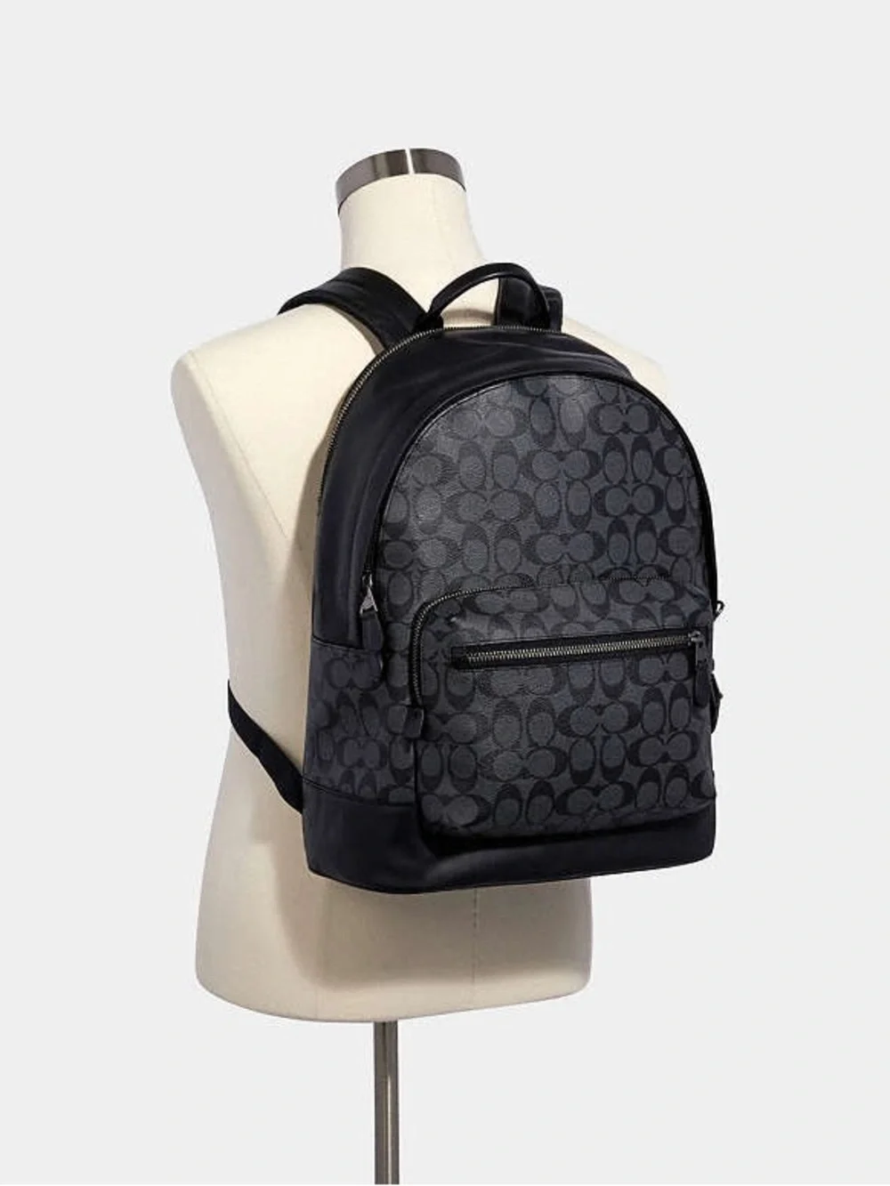 NWT Coach West Backpack In Signature Canvas & Leather Charcoal / Black 2736