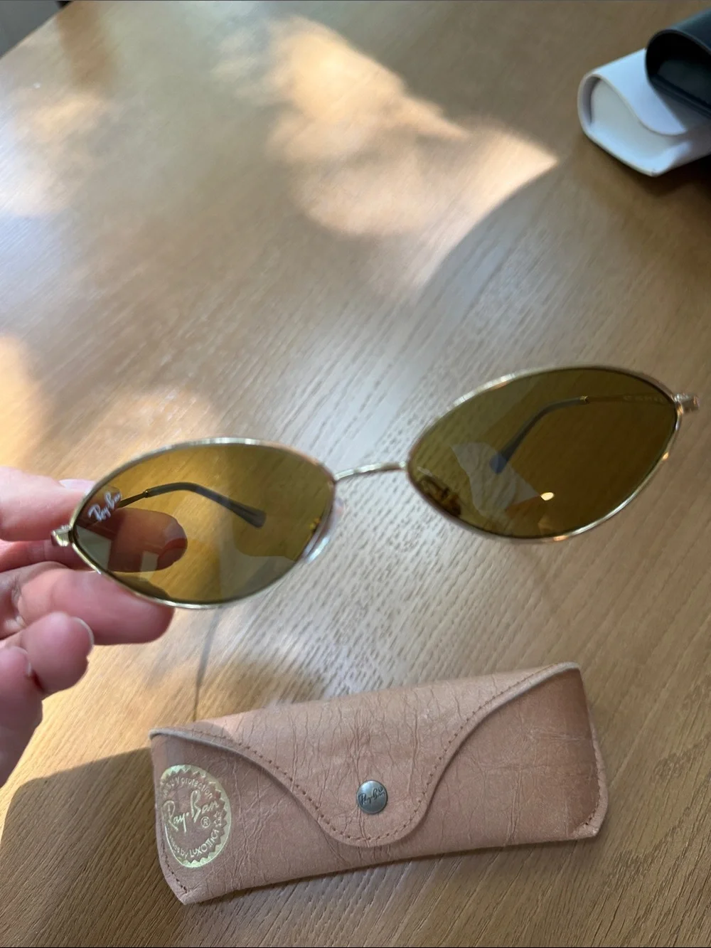 Ray-Ban Gold Frame Sunglasses with Olive Green Lenses