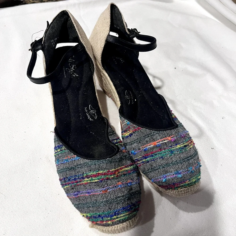 Soft Style Wedges Sandals Shoes Hush Puppies Espadrilles Blue denim sz 8.5