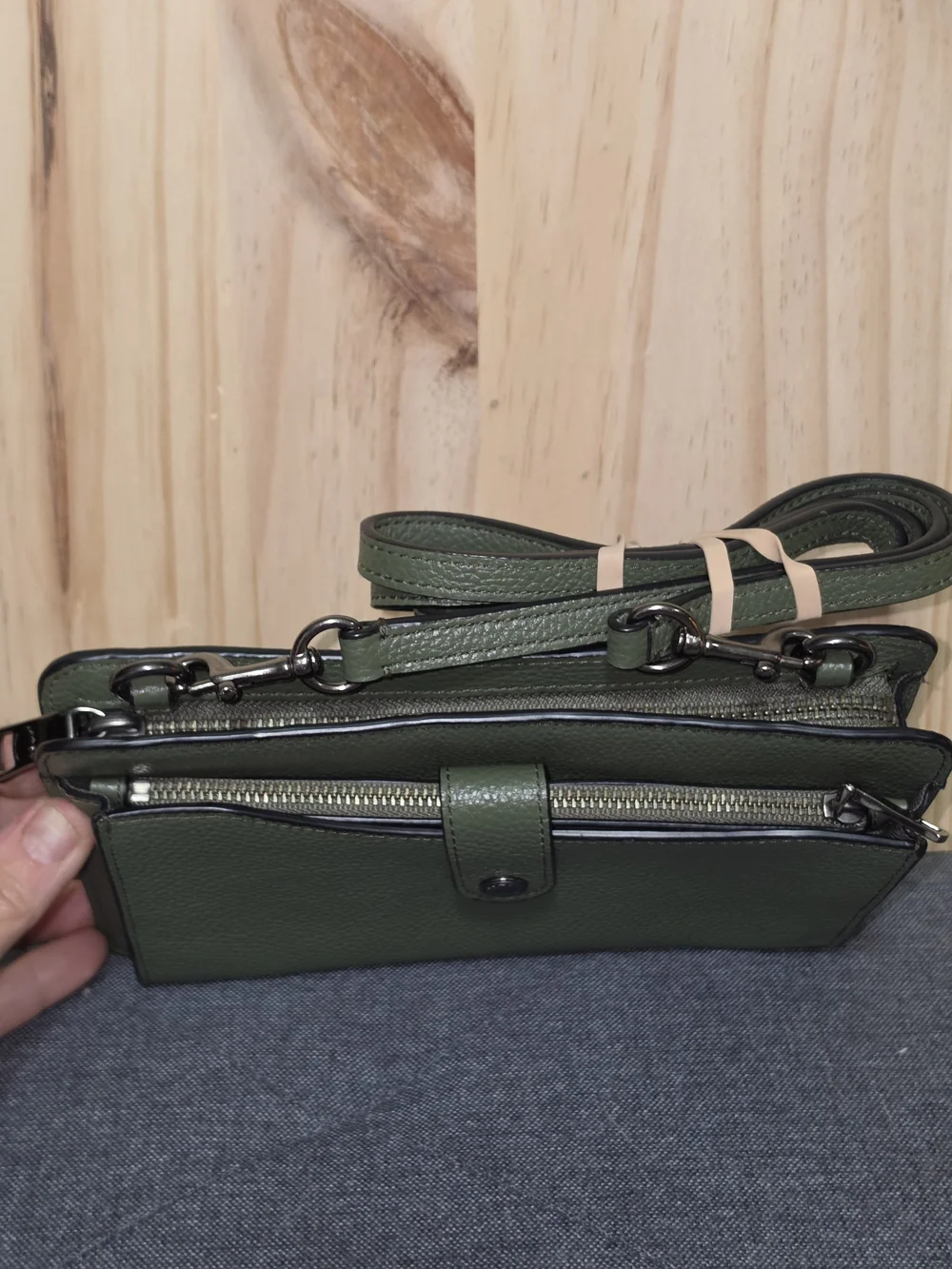 Coach Olive Green Pebbled Leather Crossbody Bag