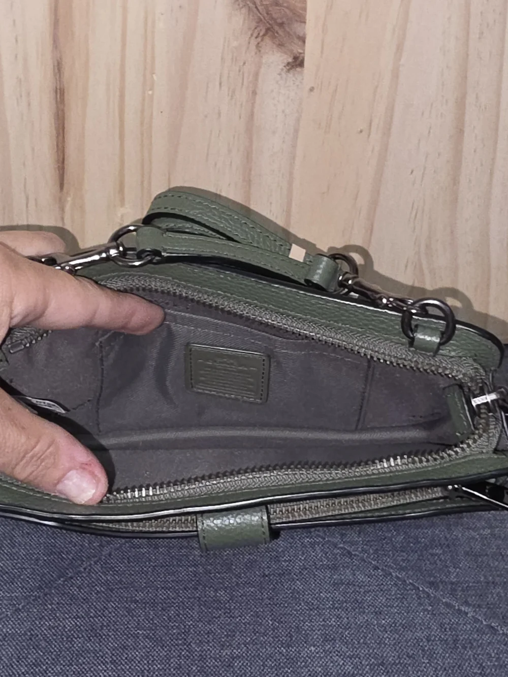 Coach Olive Green Pebbled Leather Crossbody Bag
