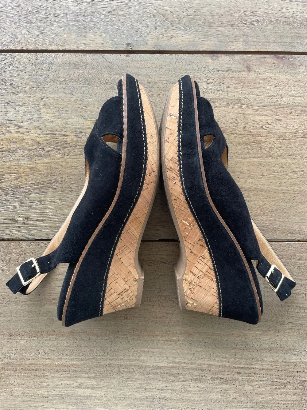 Sofft Black Suede Slingback Wedge Sandals