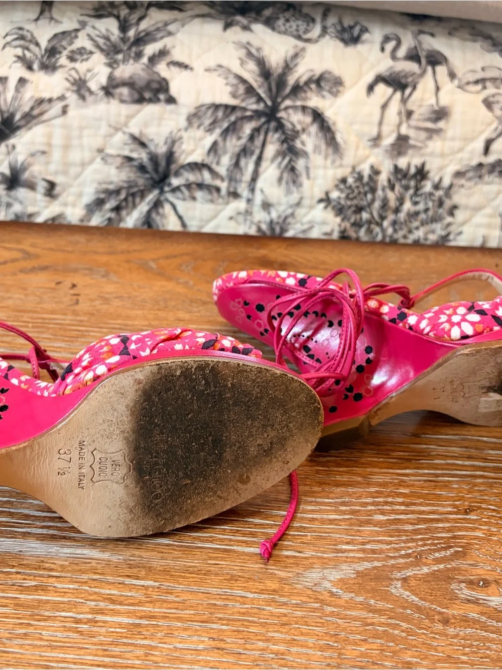 Jimmy Choo Pink Floral Lace-Up Heels wedges Sandals