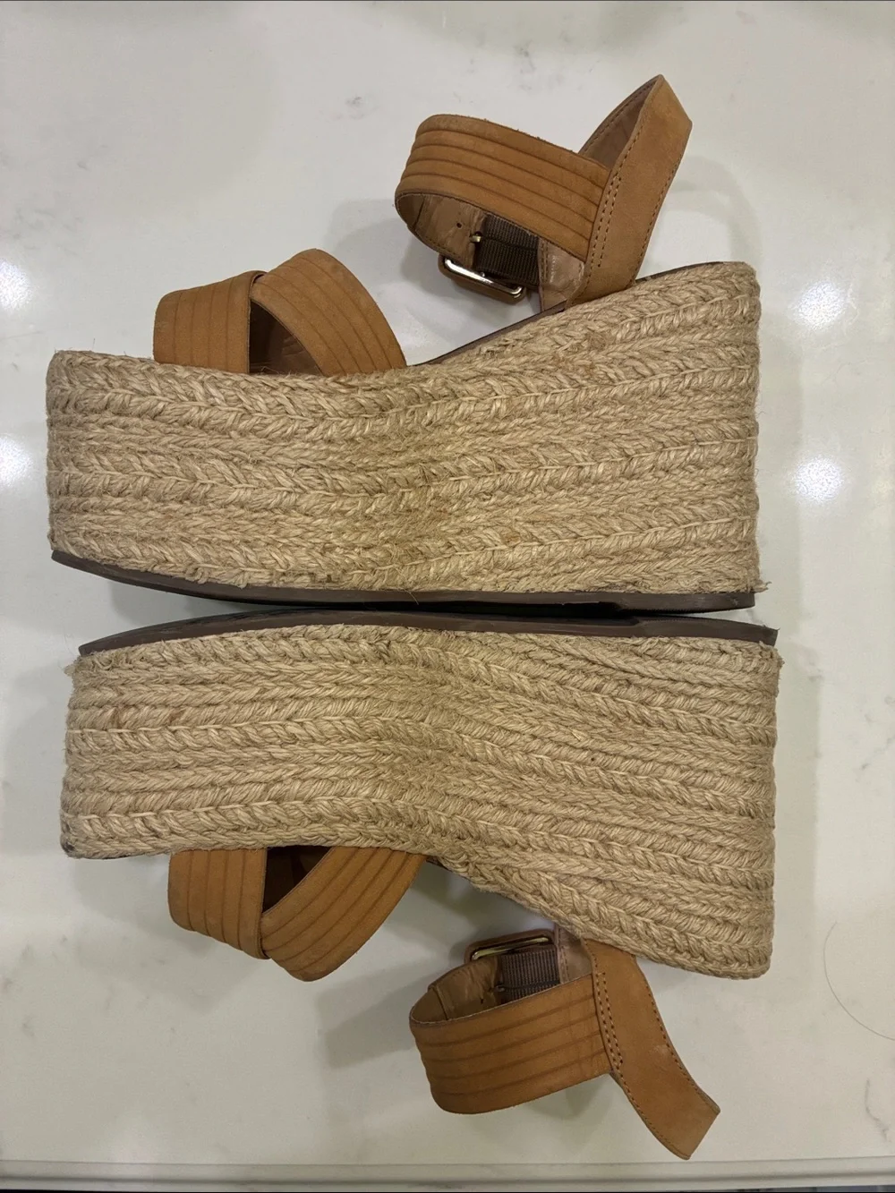 SCHUTZ Tan Espadrille Platform Wedge Sandals 6