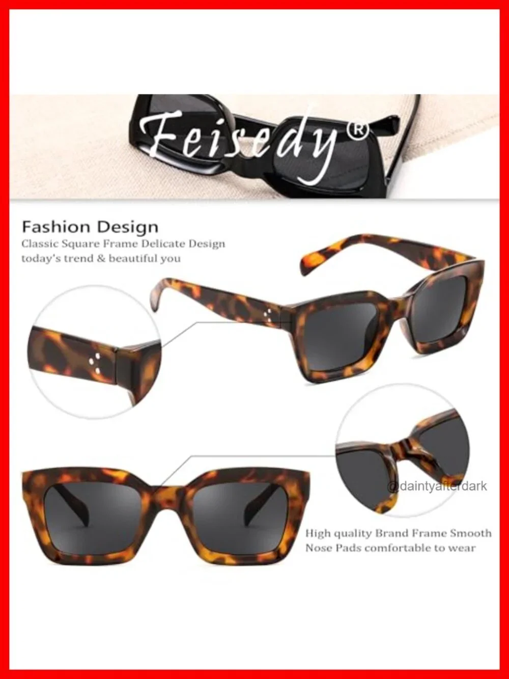 Square Chunky Frame Sunglasses UV400 Protection Vintage Style