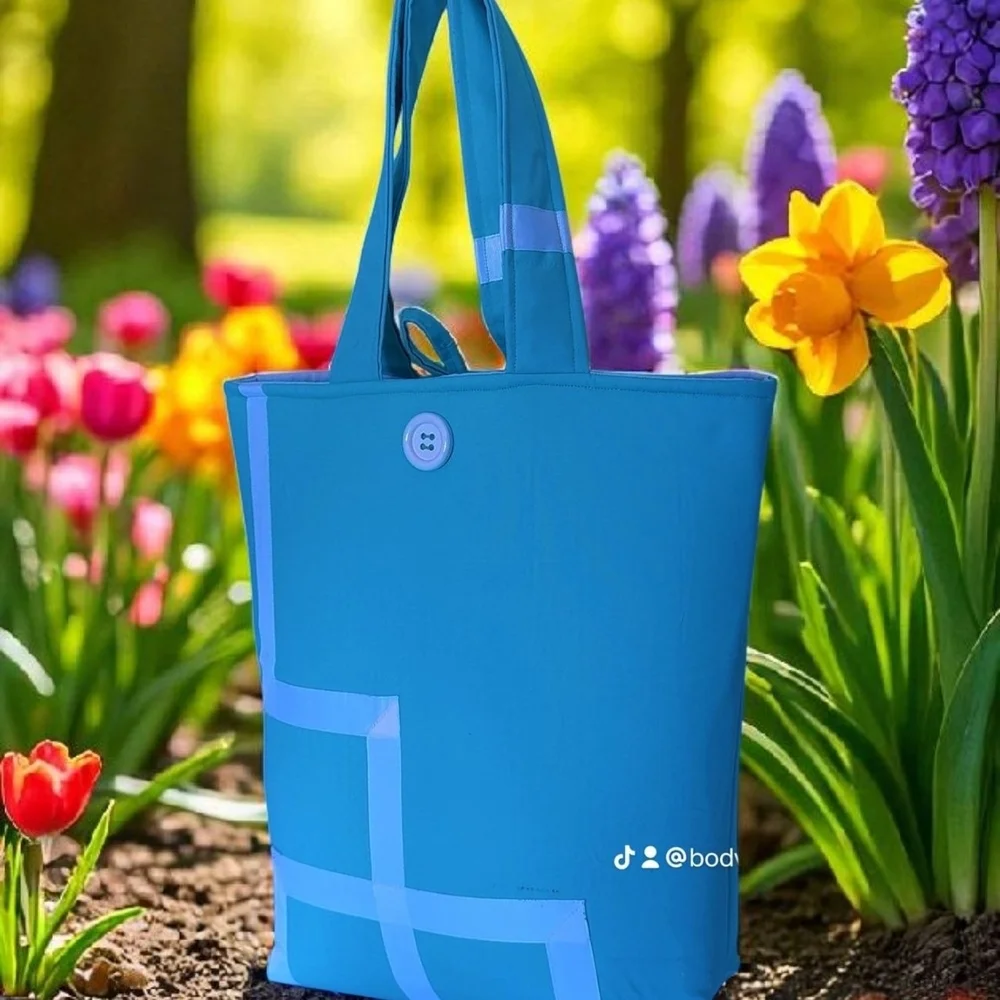 Elegant Blue Tote Bag with Button Detail