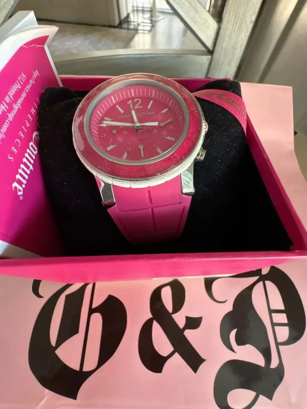 Juicy Couture Hot Pink Silicone Strap Chronograph Watch