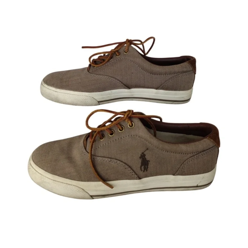 Polo Ralph Lauren Vaughn Chambray Herringbone Sport Brown Shoes Men 8.5D Lace Up