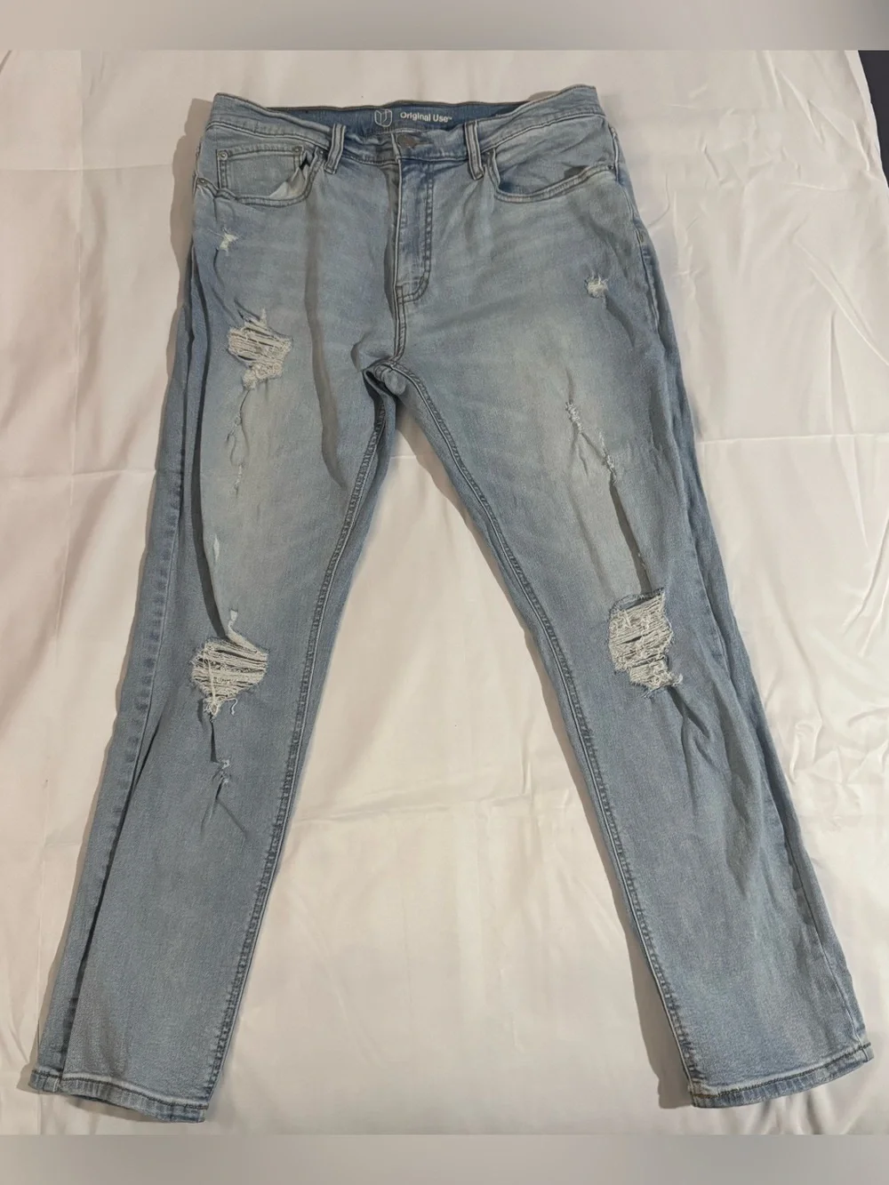 Original Use Slim Taper Distressed Light Wash Jeans