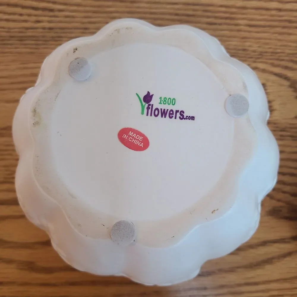 White Ceramic Harvest Pumpkin Container With Lid From 1-800-Flowers Arrangement