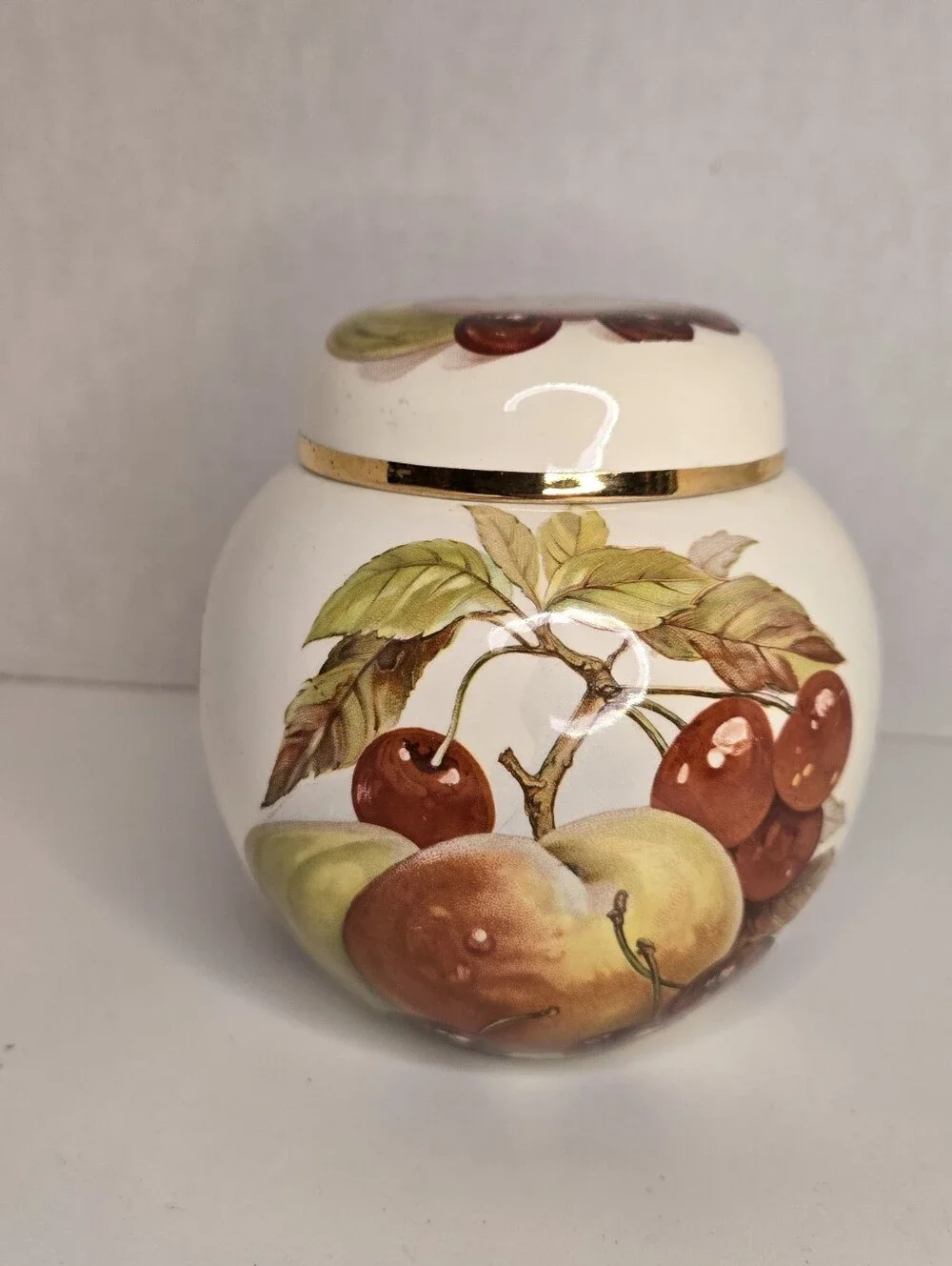 Mason's Patent Ironstone Ginger Jar W/Lid England Fruit Gold Trim Vintage 5