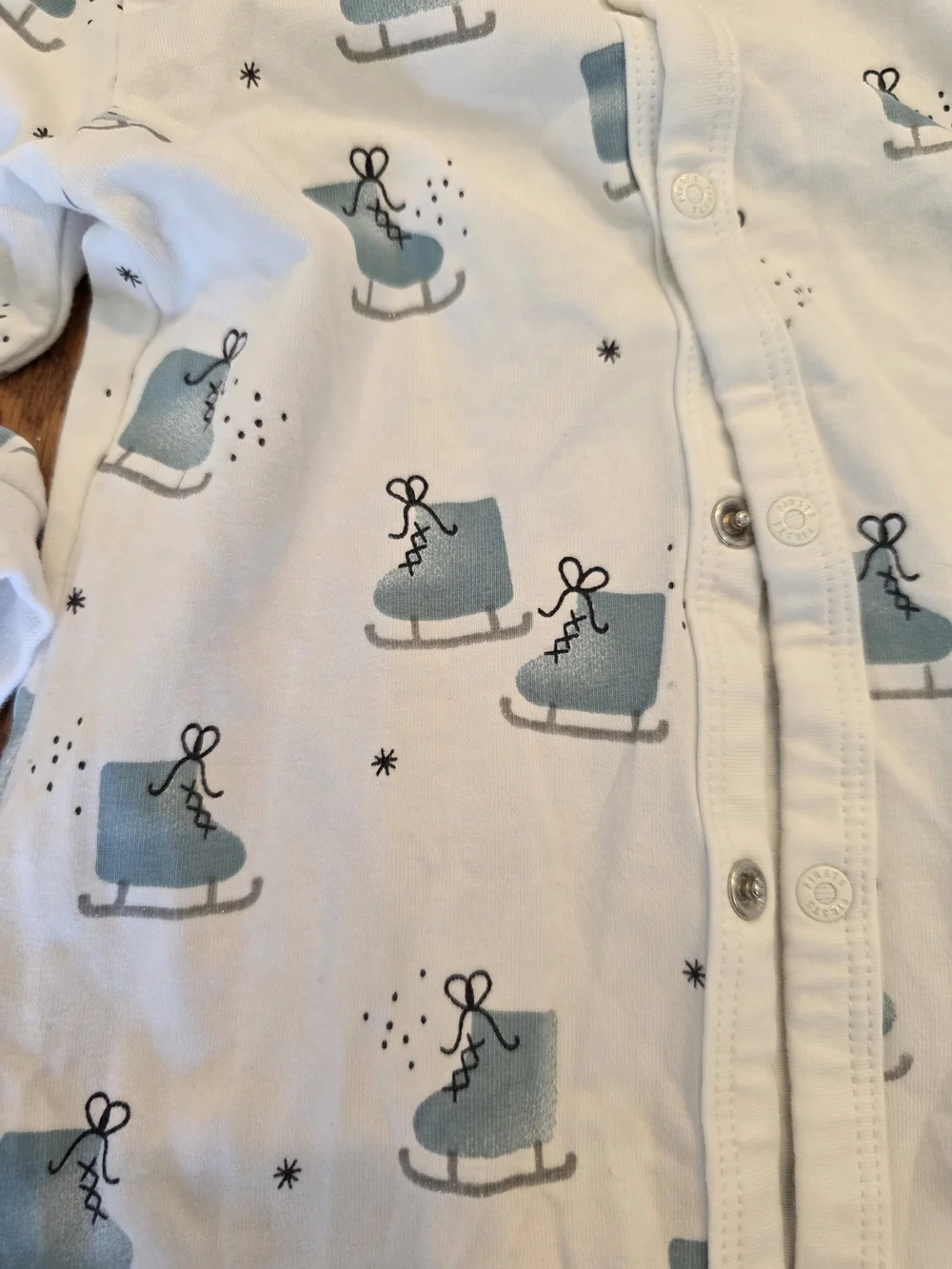 Light Blue Ice Skate Print Footed One-Piece for Babies