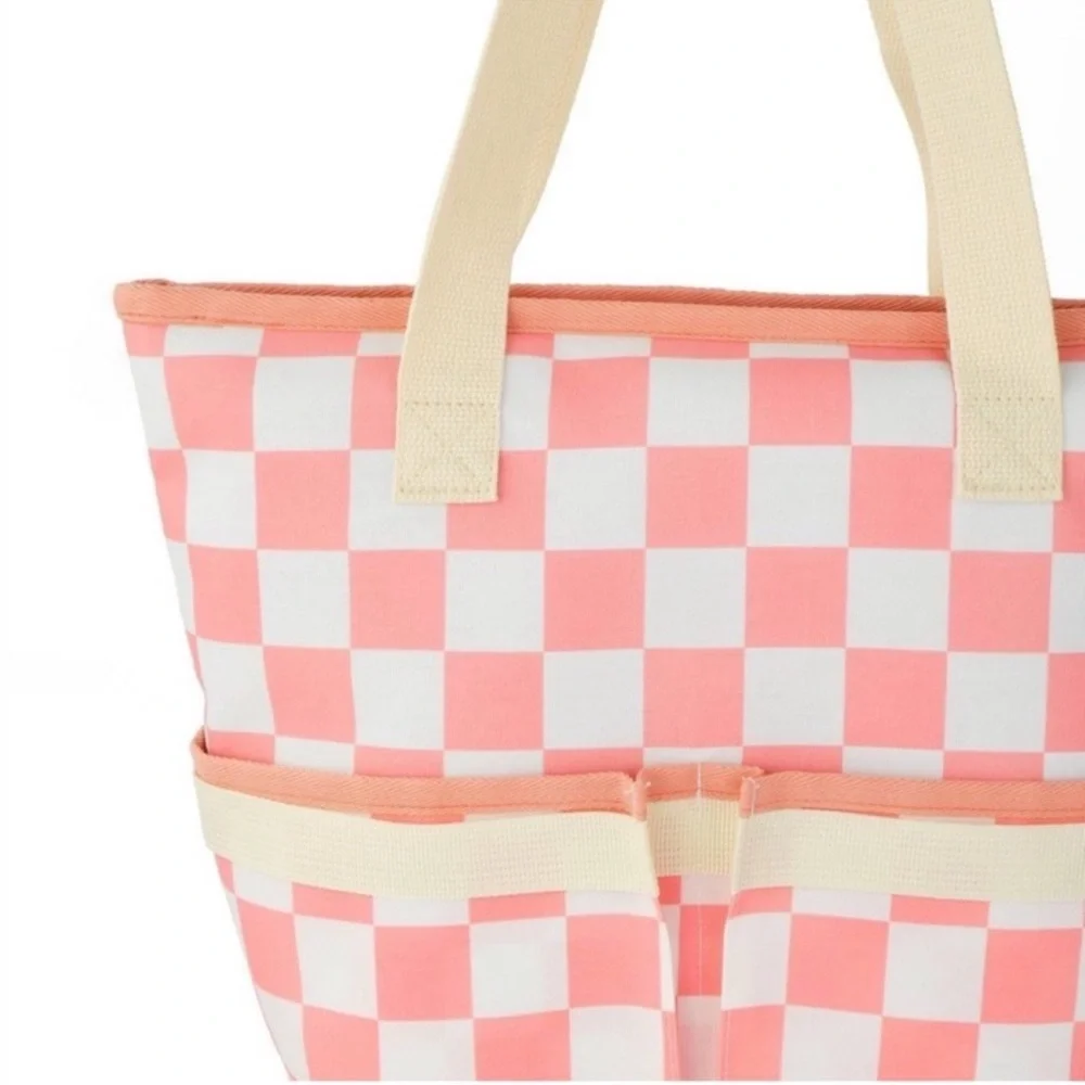 New Target Bullseye Playground Cooler Bag Checkered Pink and Cream Tote, Spring