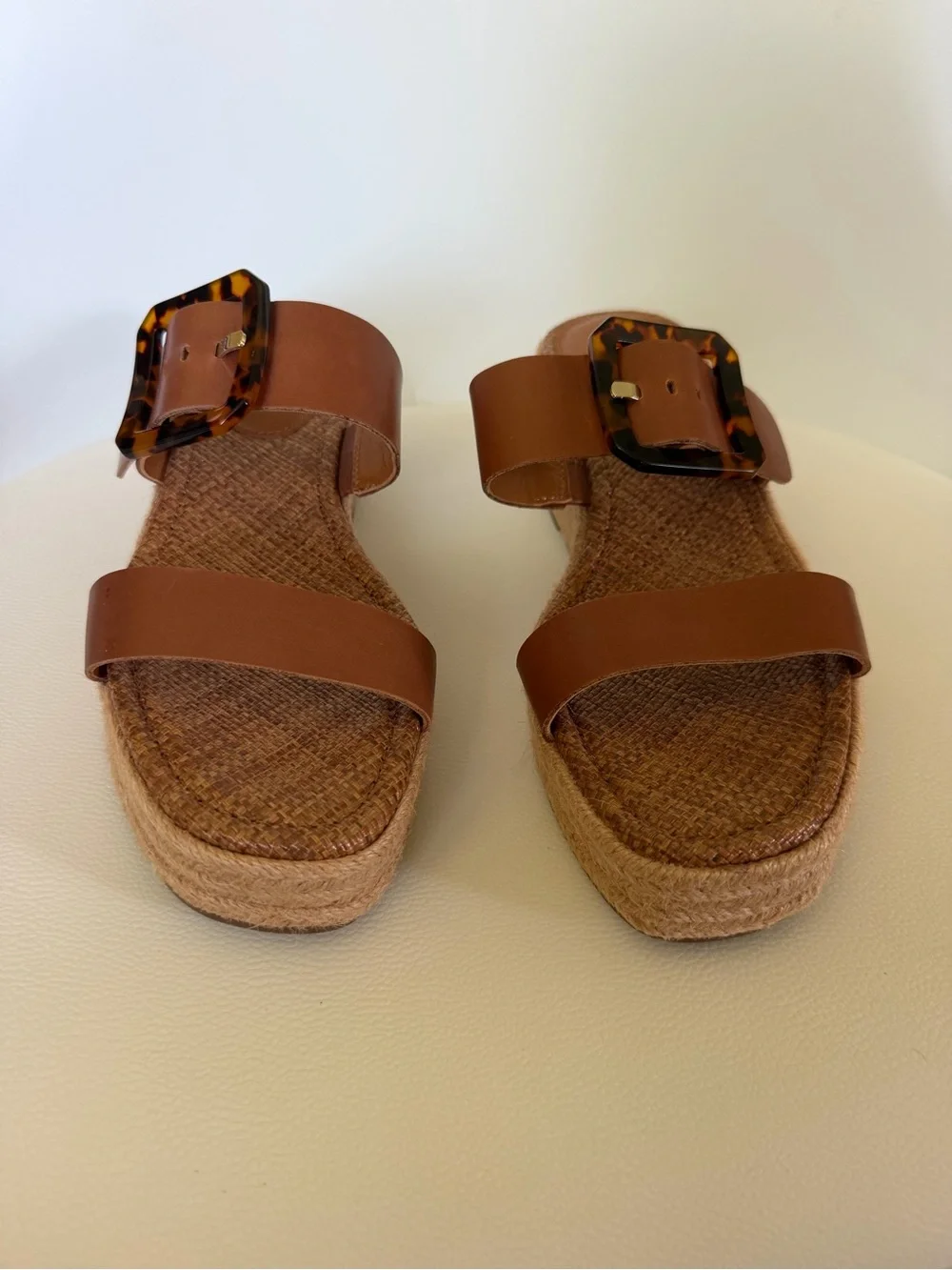 J.McLaughlin Fleur Wedges New NWOB Leather Tortoise Buckle Sandals 8.5